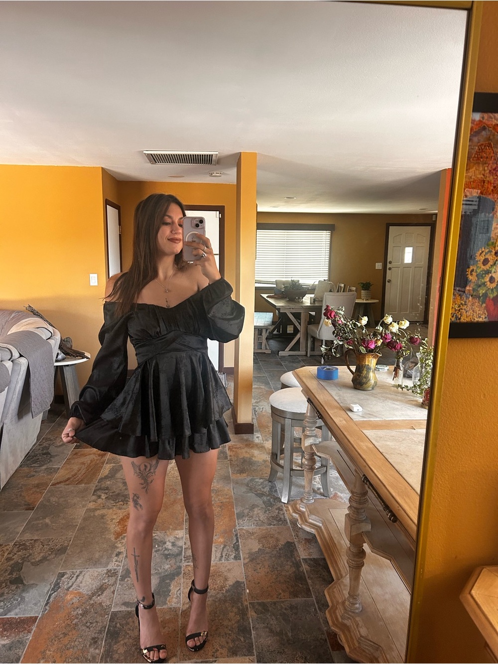 Altar'd State Chic Black Satin Chemise Romper Size S